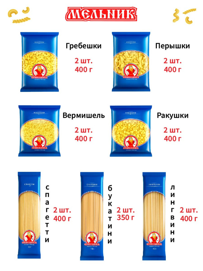 Макароны набор 14 пачек 7 видов